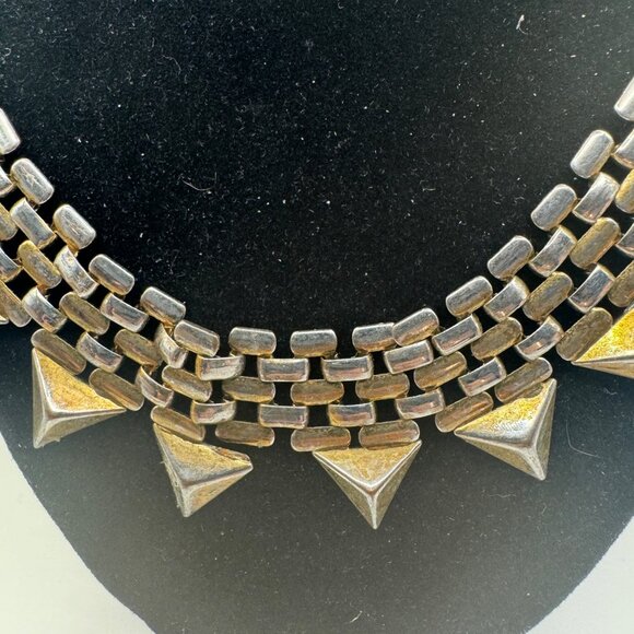 Vintage Triangular Stud Metal Necklace Chunky Statement Silver & Gold Tone Choke - Picture 2 of 4